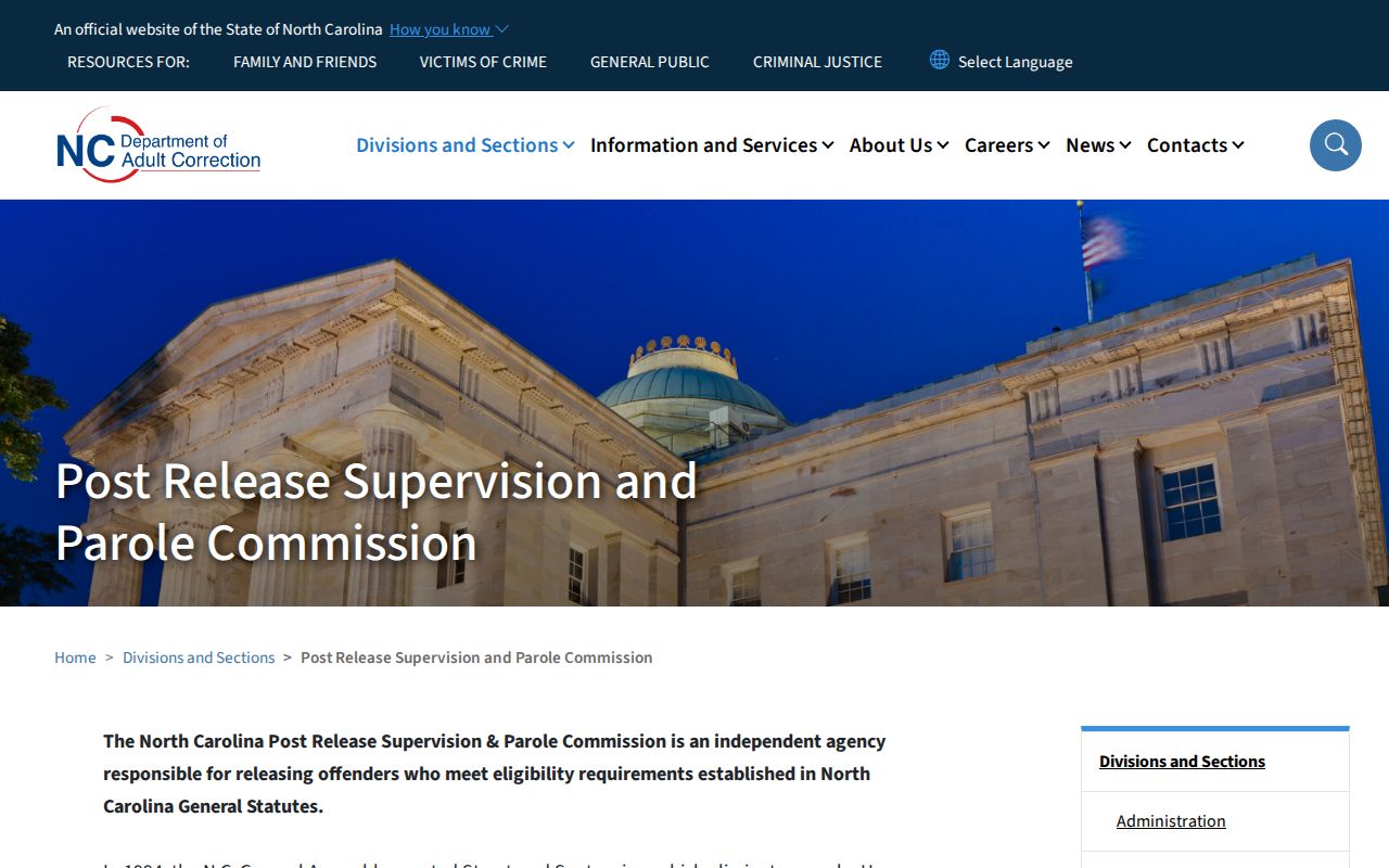 North Carolina Parole Commission page stating that it does not hold formal hearings