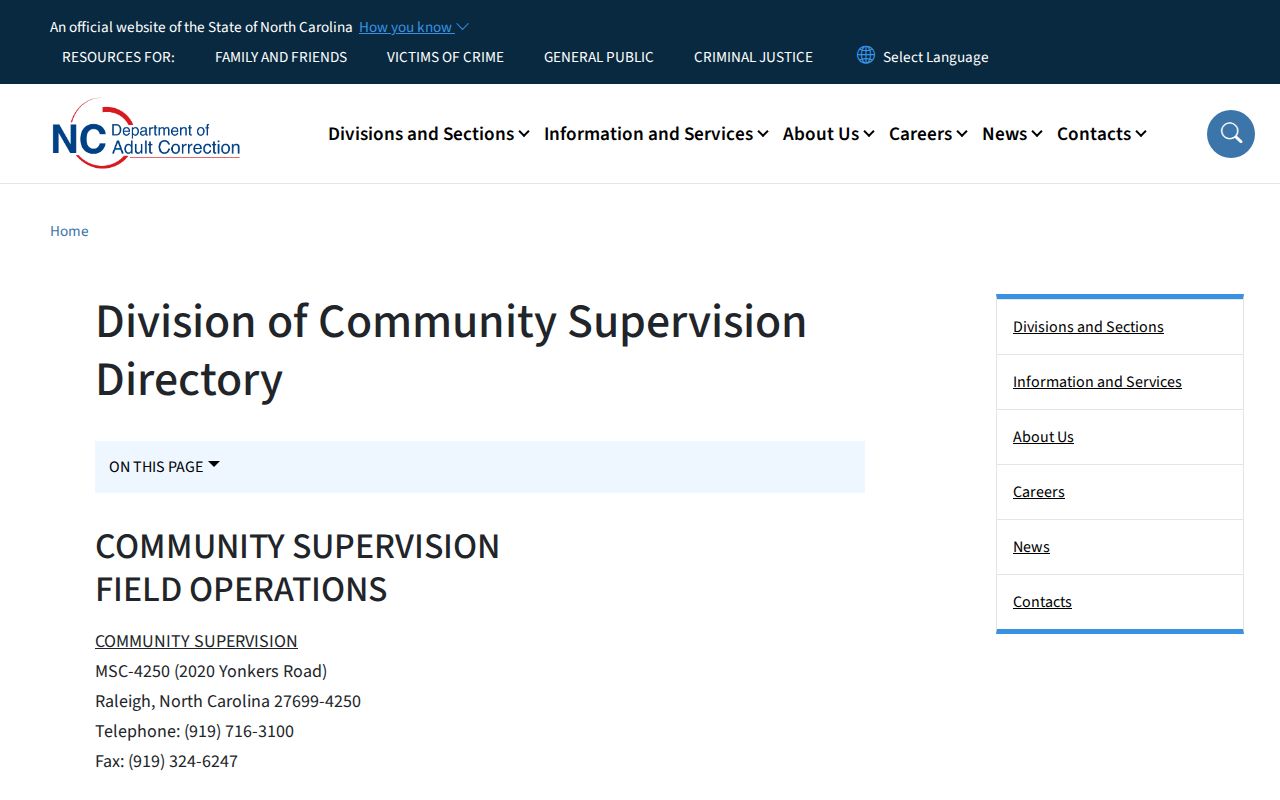 North Carolina Community Supervision directory entry for Franklin County District 9