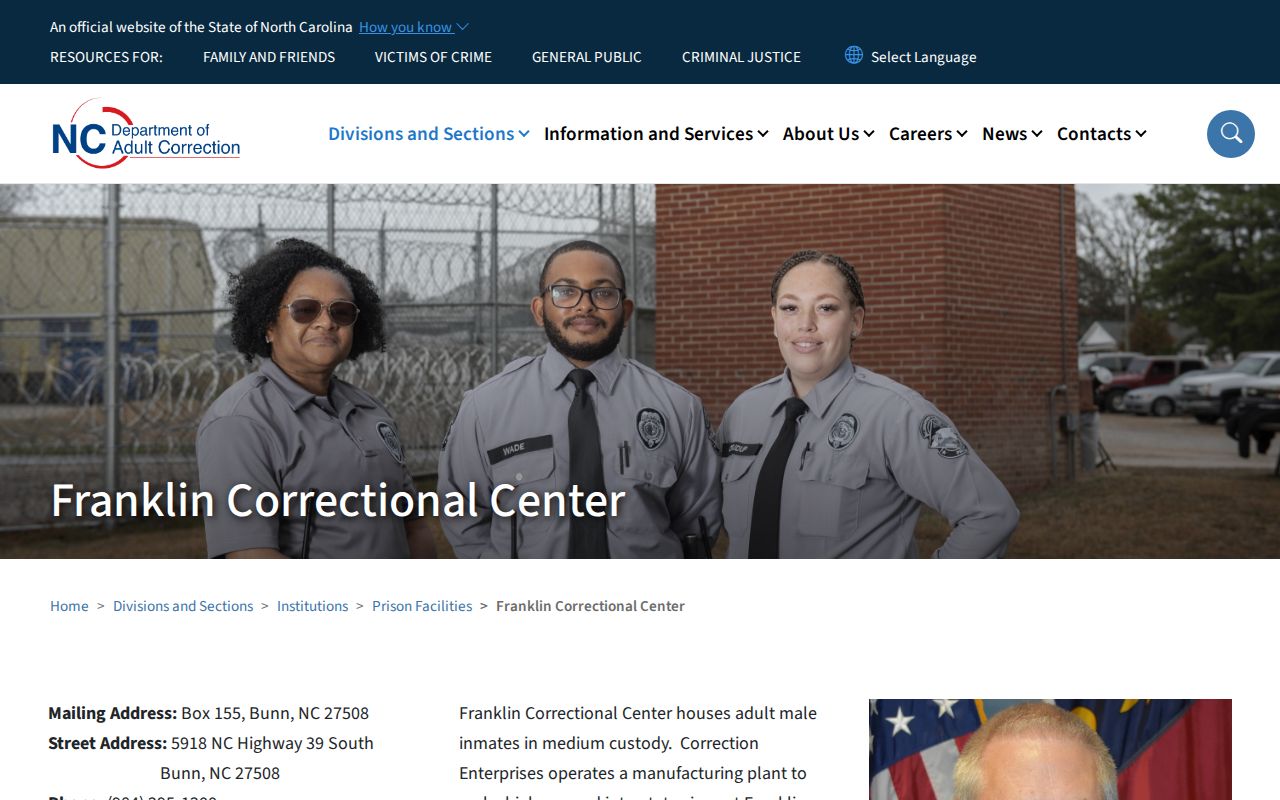 Franklin Correctional Center release and state prison contact information